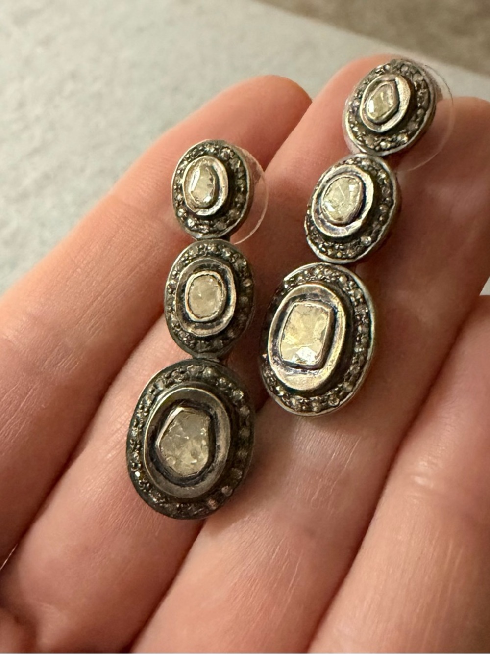 Rough cut diamond earrings